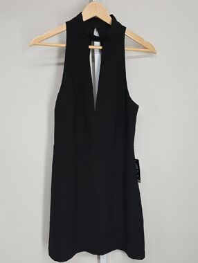 Express Black Sleeveless Plunge Mock-Neck Mini Dress
